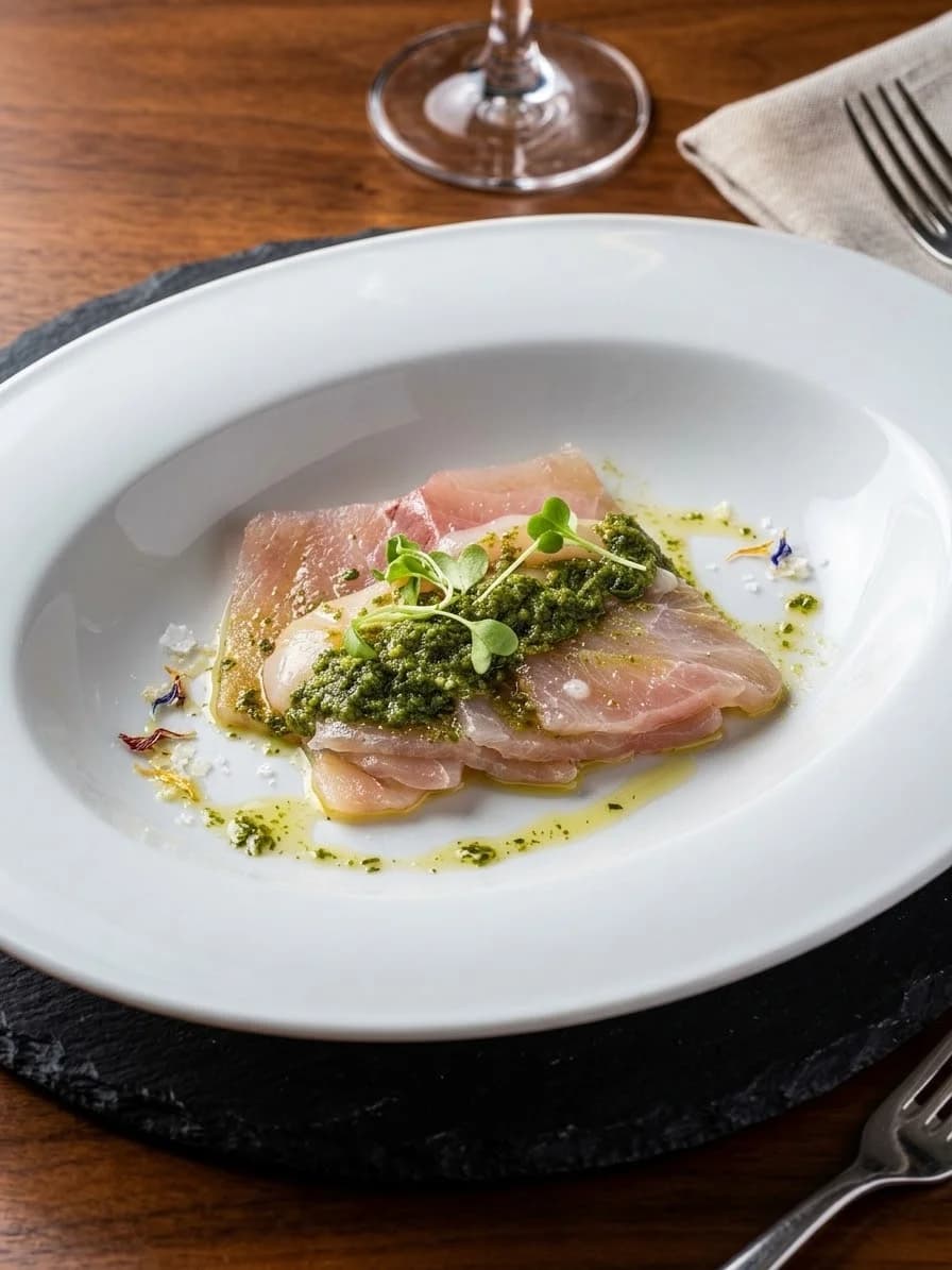 Tiradito con aguachile y mantequilla avellanada